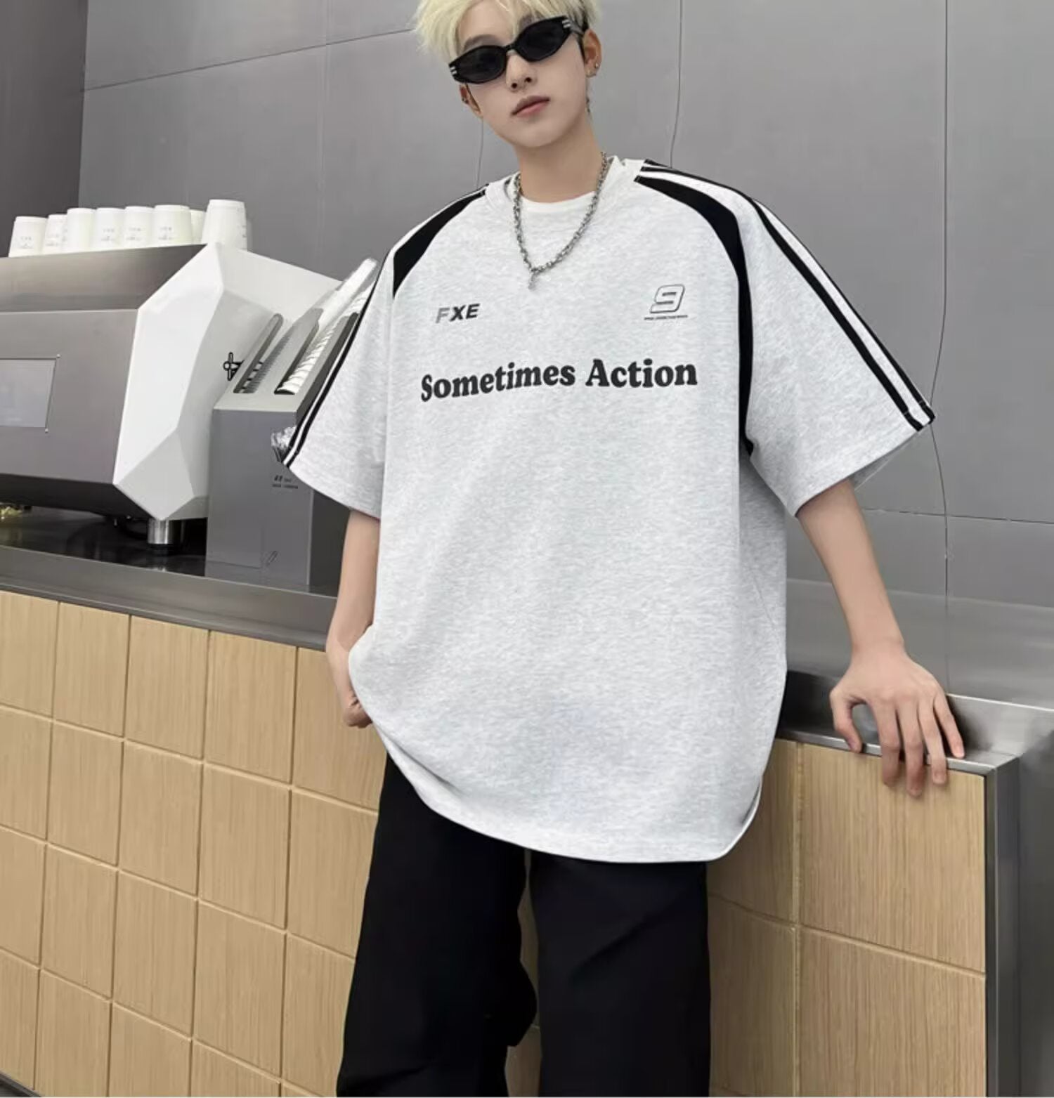 Typography Printed Round Neck Oversized T-shirt