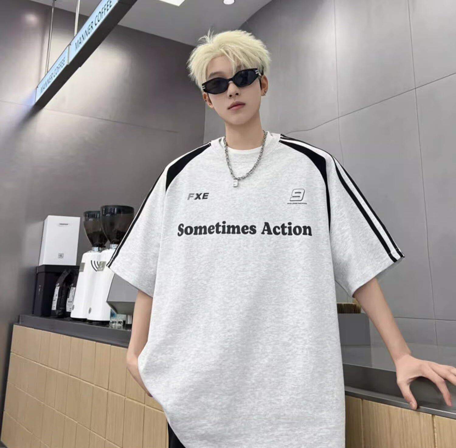 Typography Printed Round Neck Oversized T-shirt