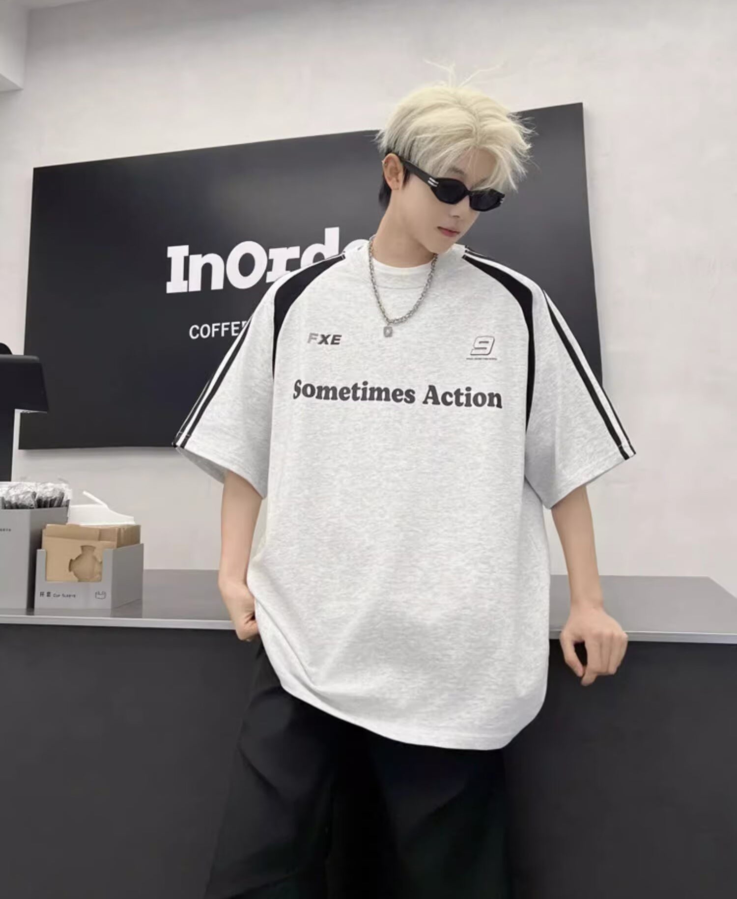 Typography Printed Round Neck Oversized T-shirt