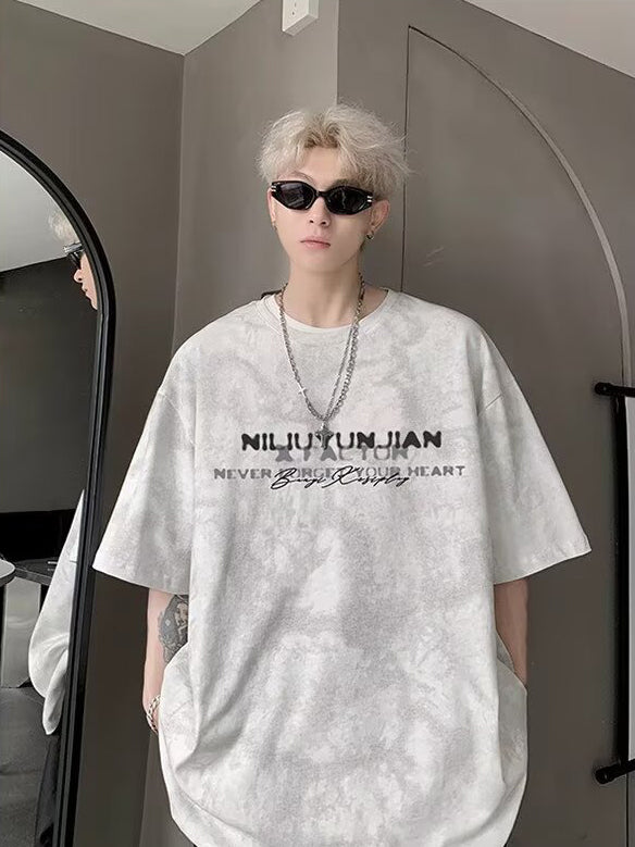 Men Typography Printed Round Neck Oversized T-shirt