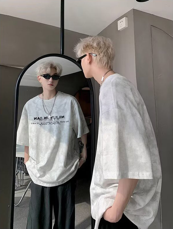 Men Typography Printed Round Neck Oversized T-shirt