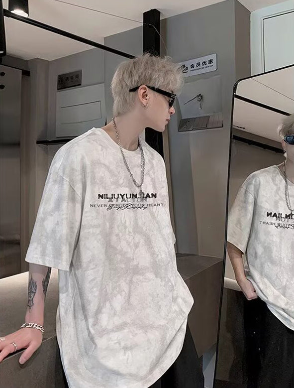 Men Typography Printed Round Neck Oversized T-shirt