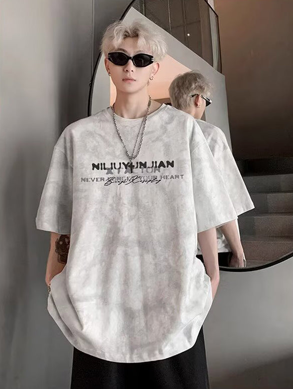Men Typography Printed Round Neck Oversized T-shirt