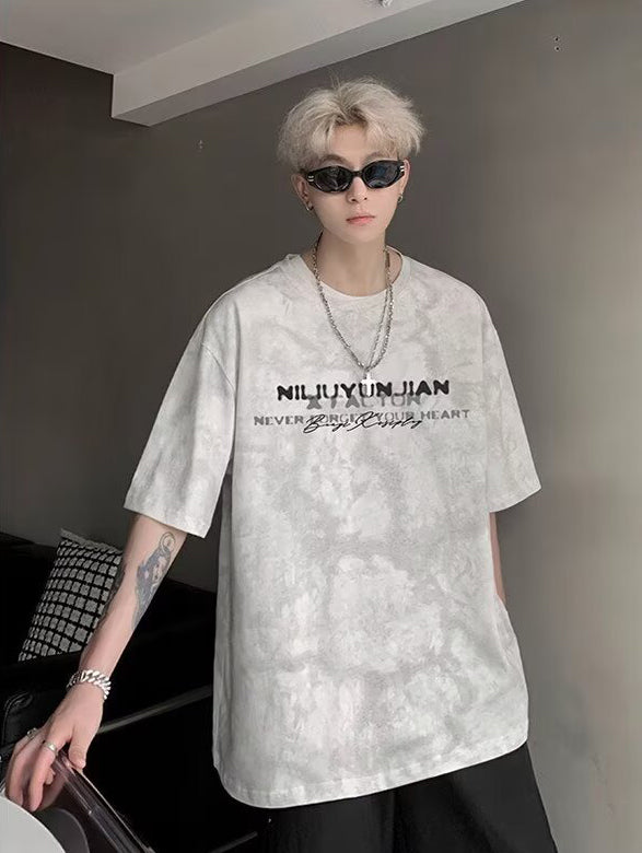 Men Typography Printed Round Neck Oversized T-shirt
