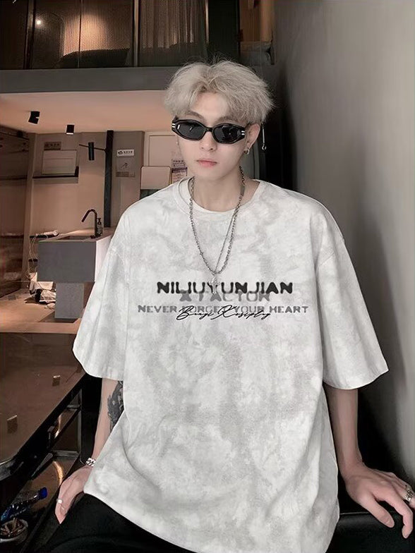 Men Typography Printed Round Neck Oversized T-shirt