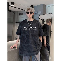 Typography Printed Round Neck Drop-Shoulder Sleeves Oversized T-shirt
