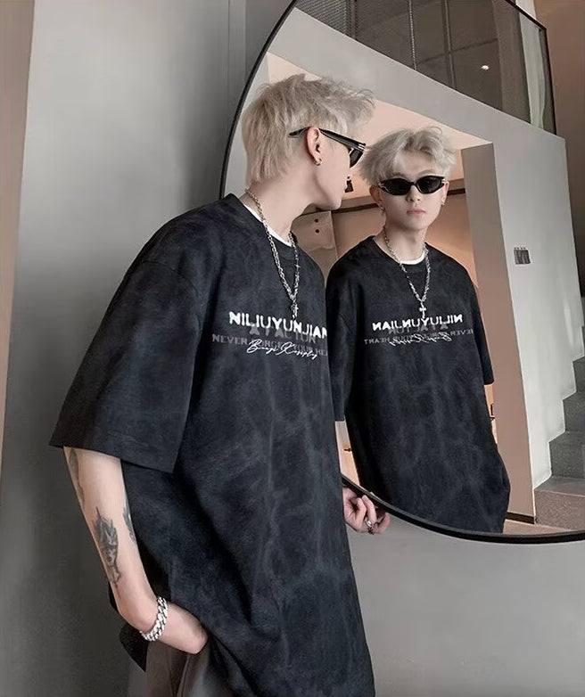 Typography Printed Round Neck Drop-Shoulder Sleeves Oversized T-shirt