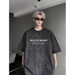 Typography Printed Round Neck Oversized T-shirt