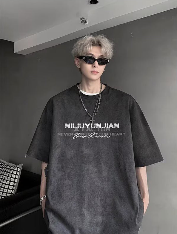 Typography Printed Round Neck Oversized T-shirt