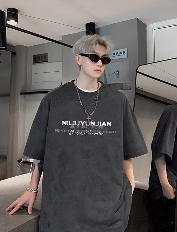 Typography Printed Round Neck Oversized T-shirt