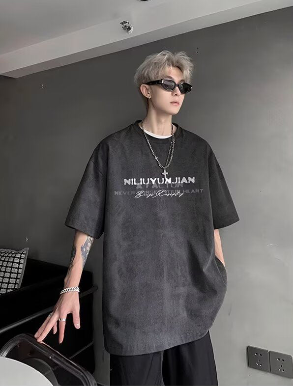 Typography Printed Round Neck Oversized T-shirt