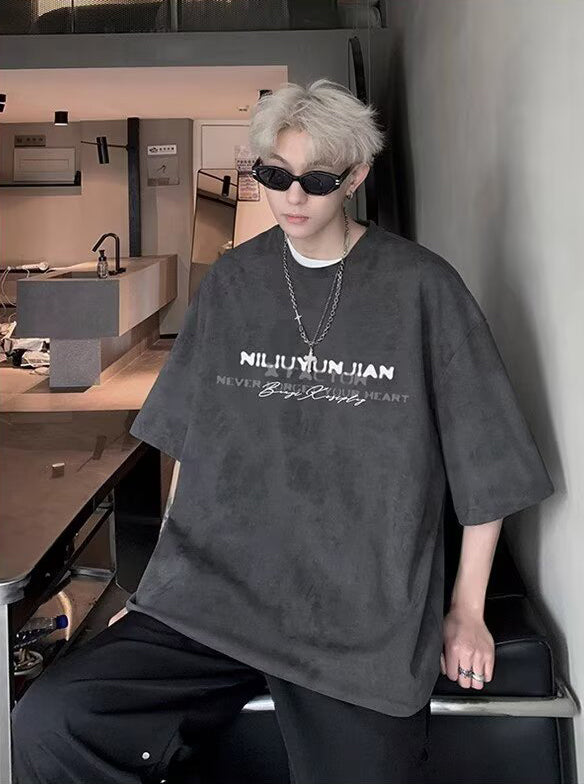 Typography Printed Round Neck Oversized T-shirt