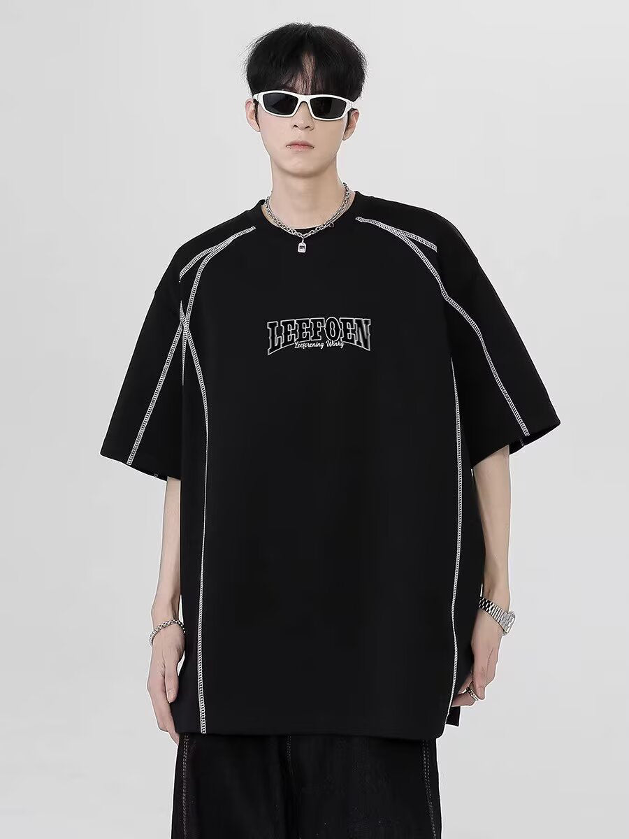 Men Typography Printed Round Neck Oversized T-shirt