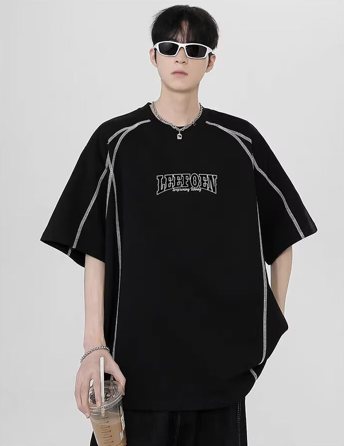 Men Typography Printed Round Neck Oversized T-shirt