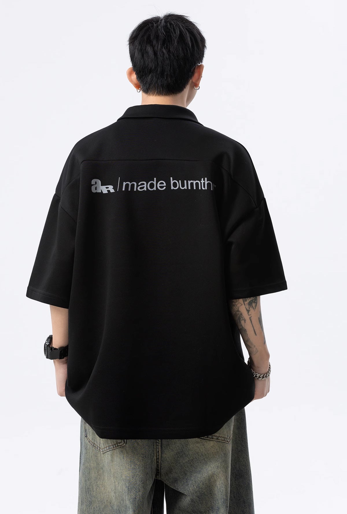 Men Mandarin Collar Raw Edge T-shirt