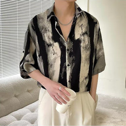 Oversized Abstract Printed Lapel Collar Shirt