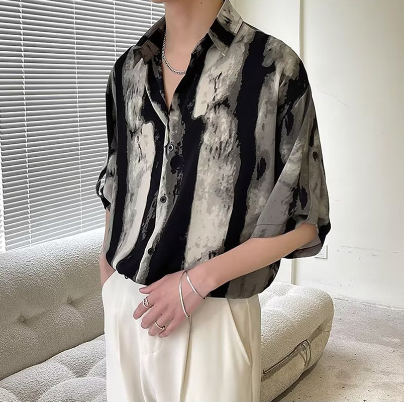 Oversized Abstract Printed Lapel Collar Shirt