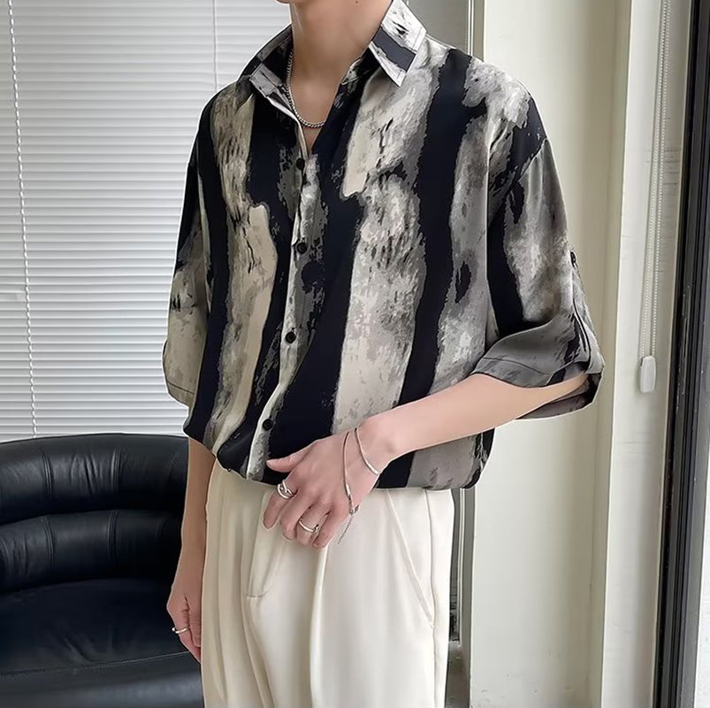 Oversized Abstract Printed Lapel Collar Shirt