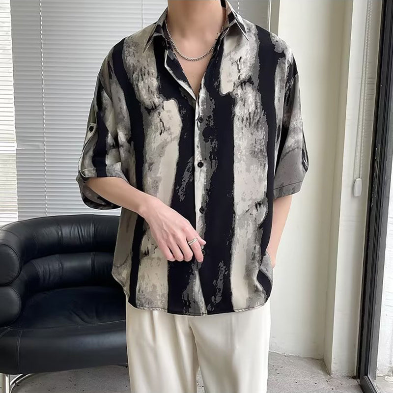 Oversized Abstract Printed Lapel Collar Shirt