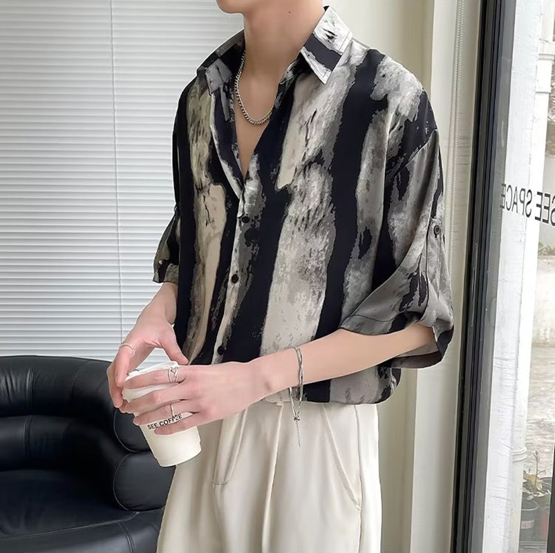 Oversized Abstract Printed Lapel Collar Shirt