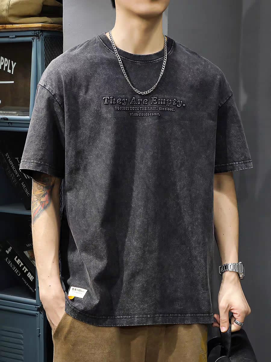 Men Typography Printed Round Neck Oversized T-shirt