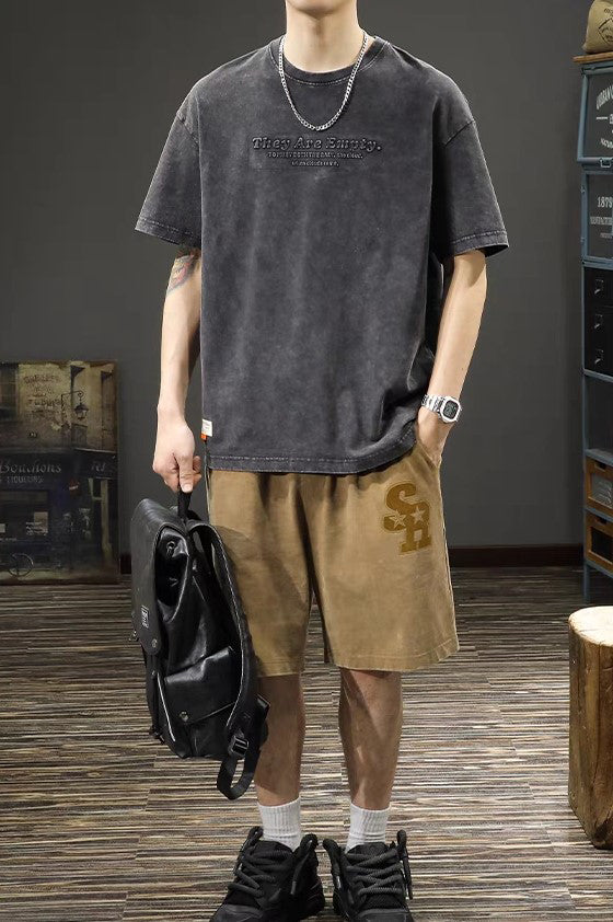 Men Typography Printed Round Neck Oversized T-shirt