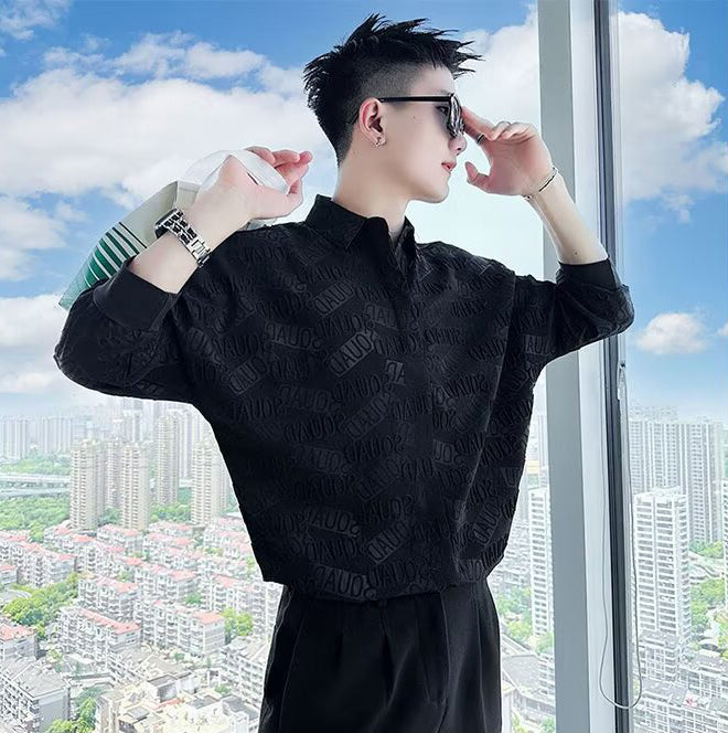 Typography Printed Cutaway Collar Shirt