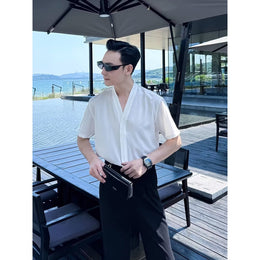 Collarless Short Sleeves Shirt