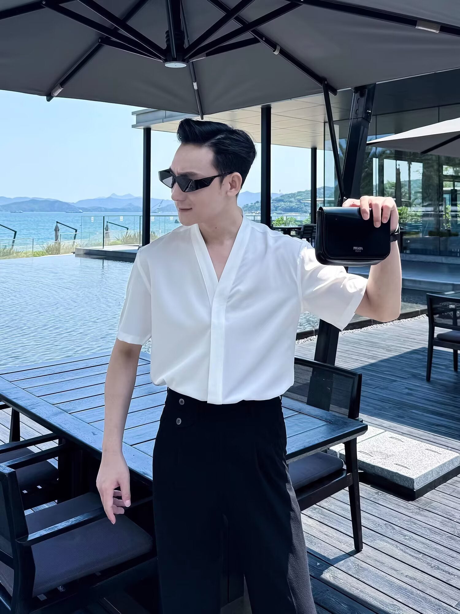 Collarless Short Sleeves Shirt