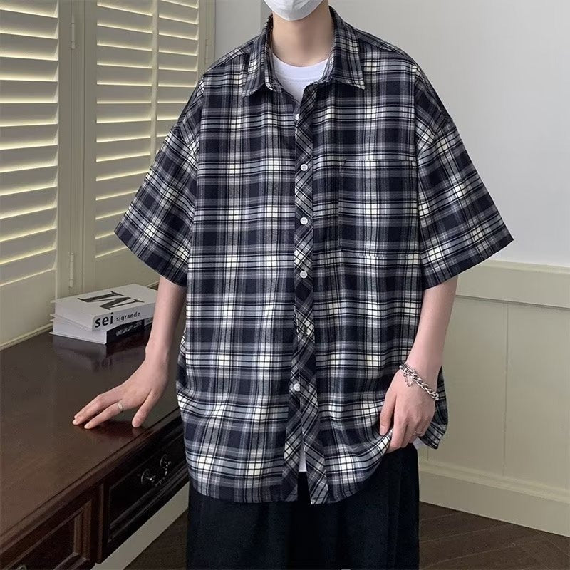 Checked Cutaway Collar Boxy Shirt
