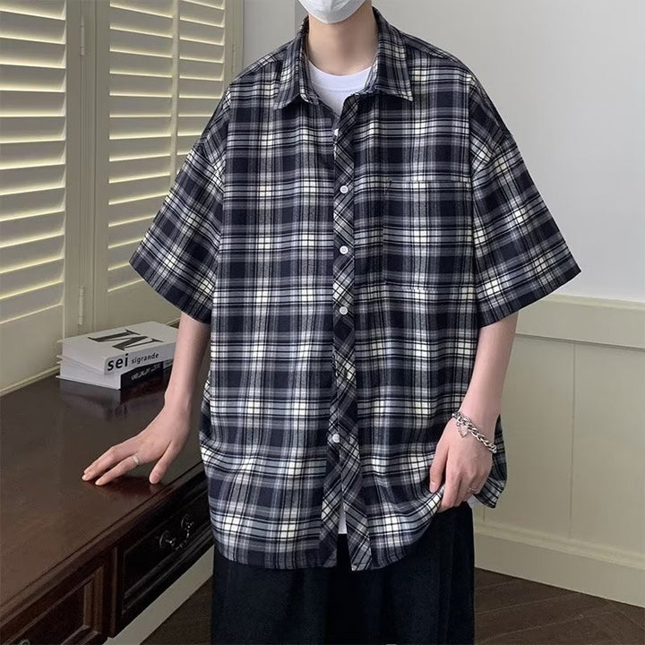 Checked Cutaway Collar Boxy Shirt