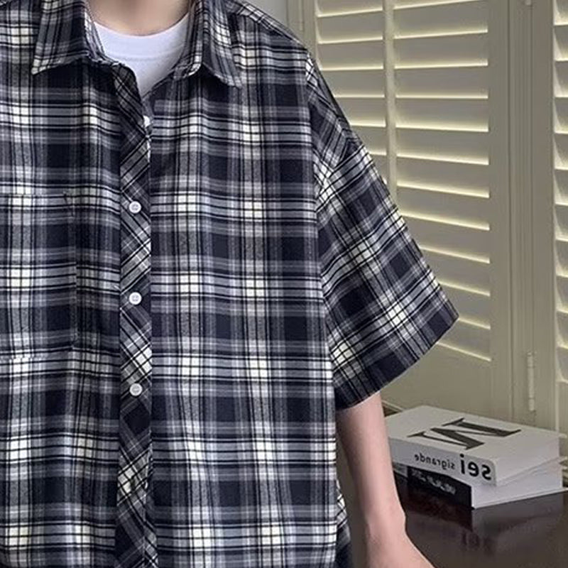 Checked Cutaway Collar Boxy Shirt