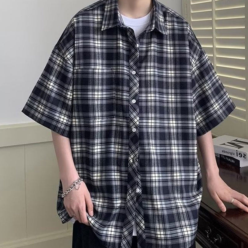 Checked Cutaway Collar Boxy Shirt