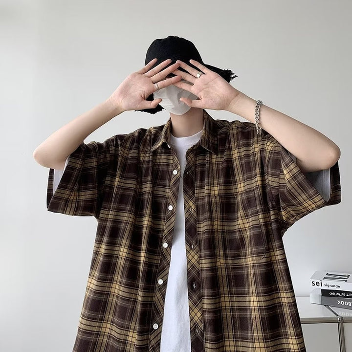 Men Boxy Fit Buffalo Checked Spread Collar Casual Shirt