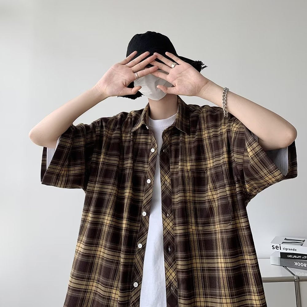 Men Boxy Fit Buffalo Checked Spread Collar Casual Shirt