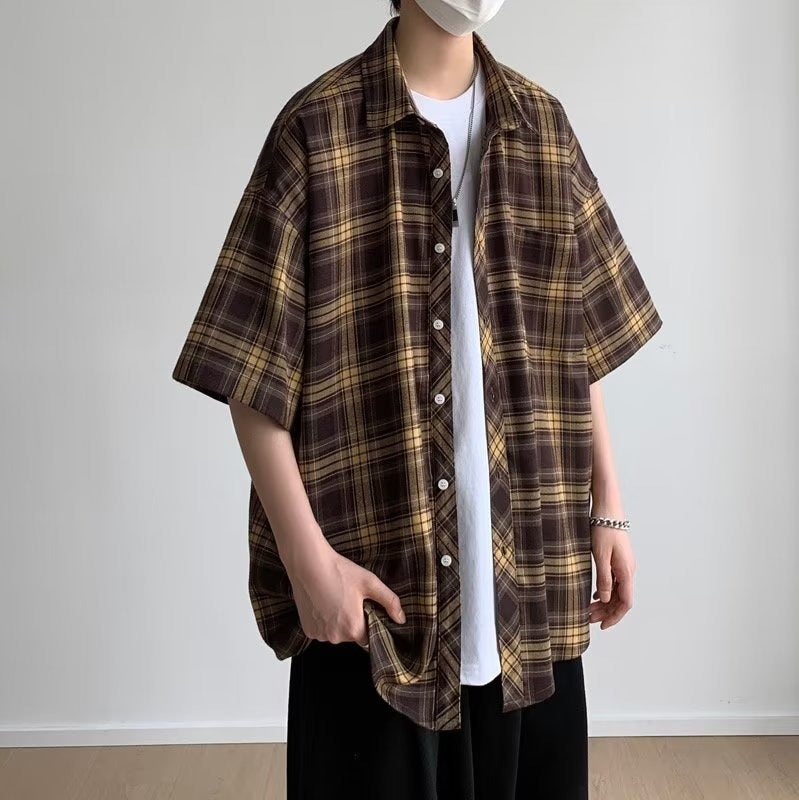 Men Boxy Fit Buffalo Checked Spread Collar Casual Shirt