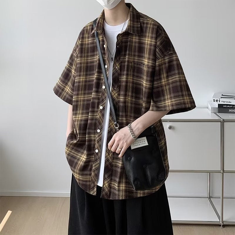 Men Boxy Fit Buffalo Checked Spread Collar Casual Shirt