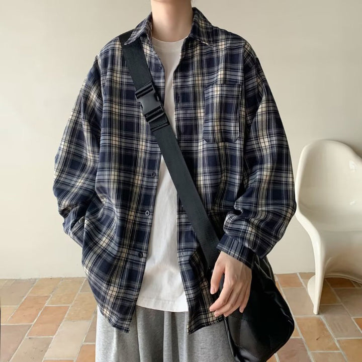 Men Boxy Fit Buffalo Checked Spread Collar Casual Shirt