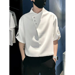 Men Solid Collarless Casual Shirt