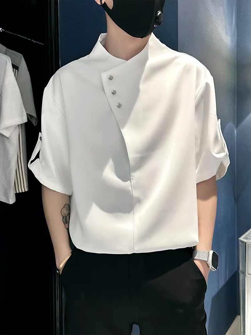 Men Solid Collarless Casual Shirt