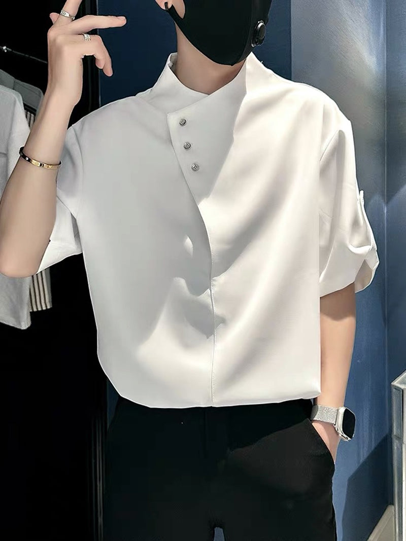 Men Solid Collarless Casual Shirt