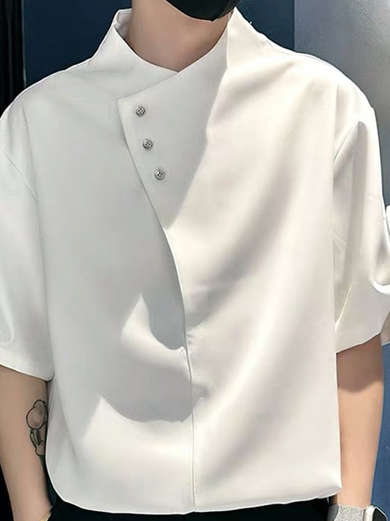 Men Solid Collarless Casual Shirt