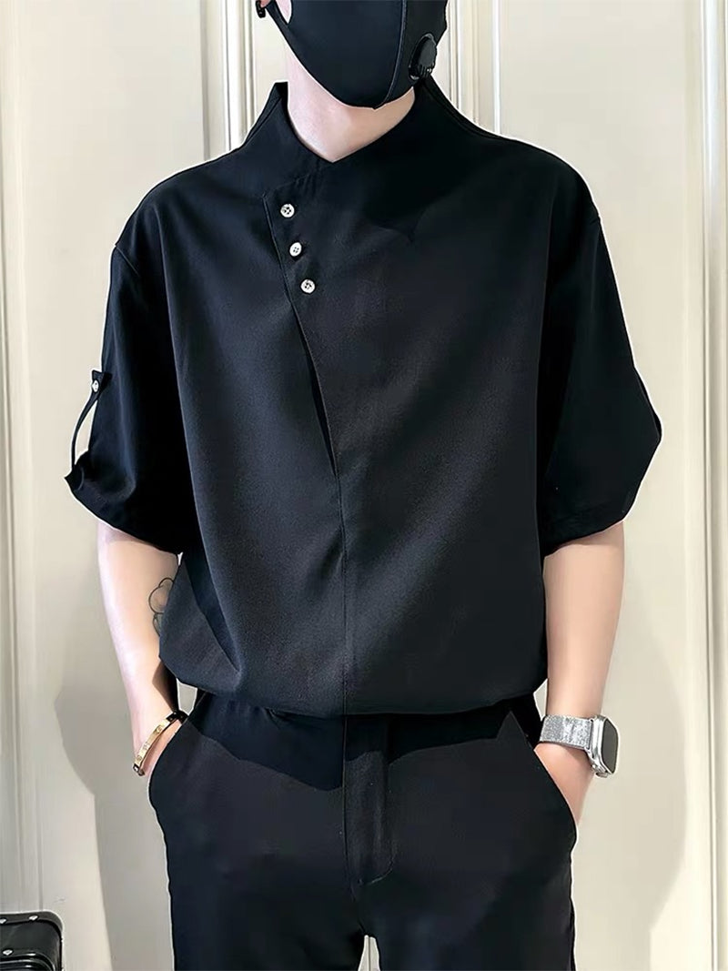 Men Solid Collarless Casual Shirt