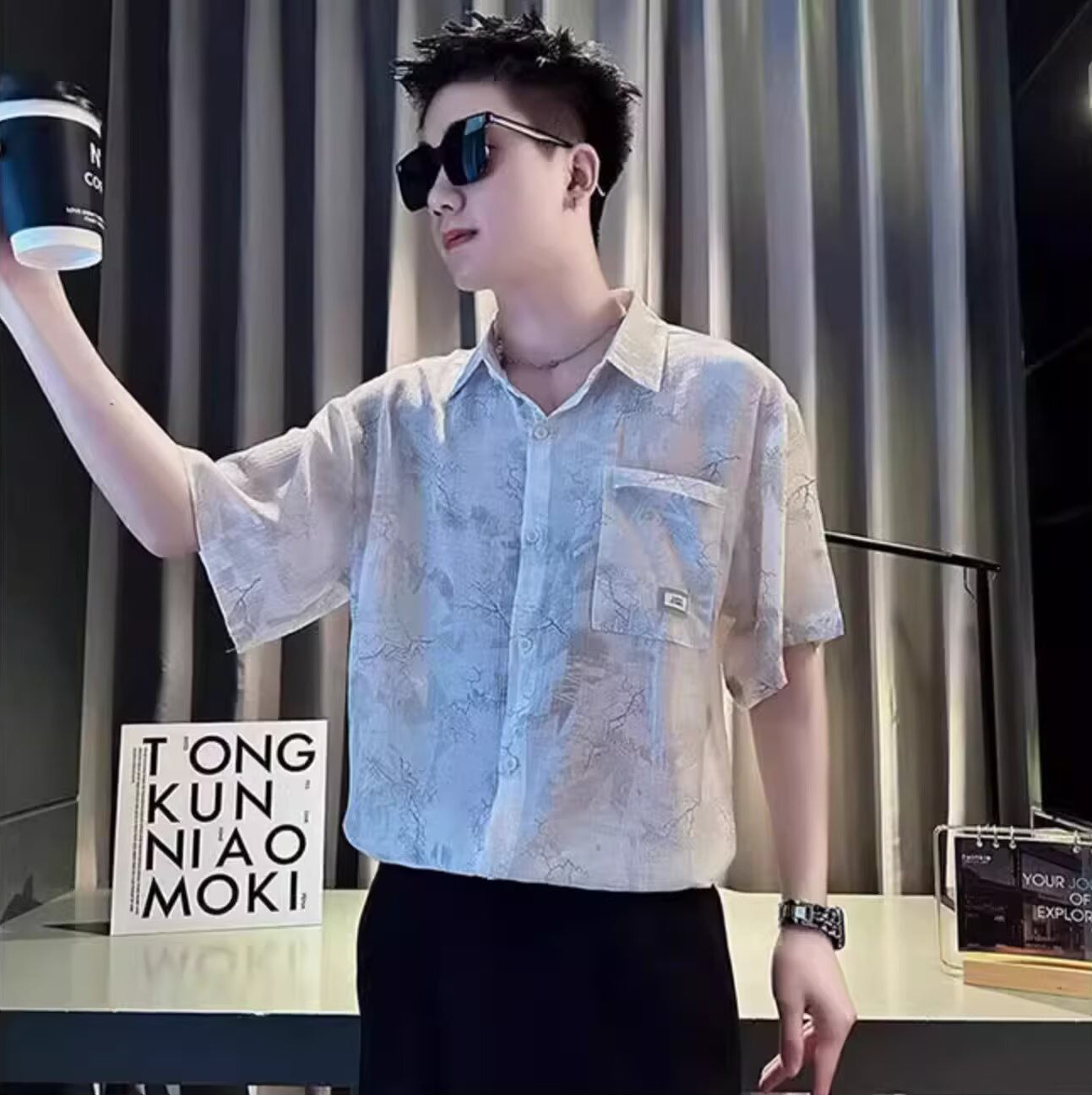 Abstract Printed Spread Collar Regular Fit Shirt