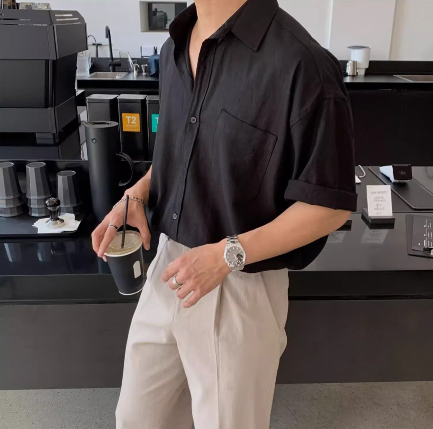 Slim Collar Short Sleeves Shirt