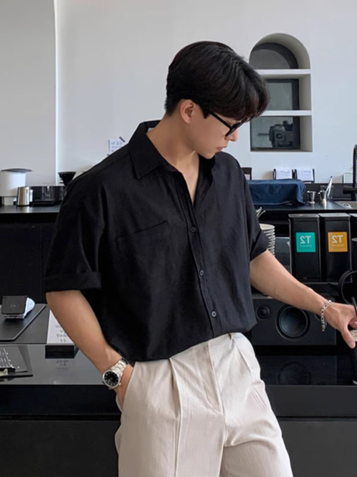 Slim Collar Short Sleeves Shirt