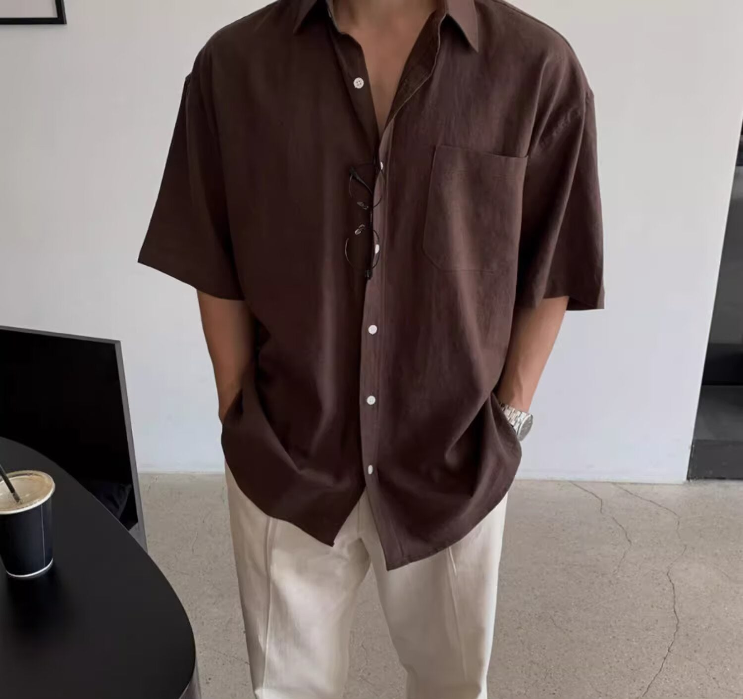 Slim Collar Short Sleeves Shirt