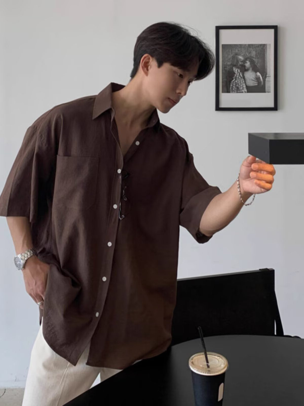 Slim Collar Short Sleeves Shirt
