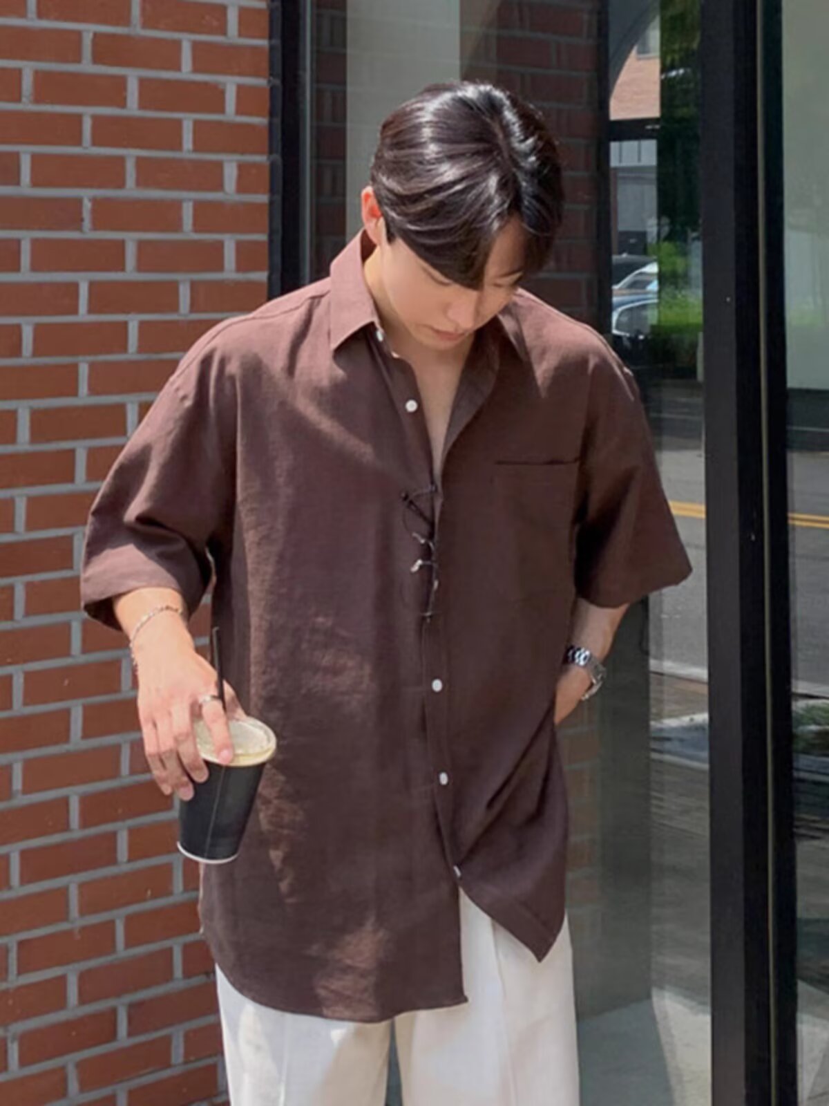 Slim Collar Short Sleeves Shirt