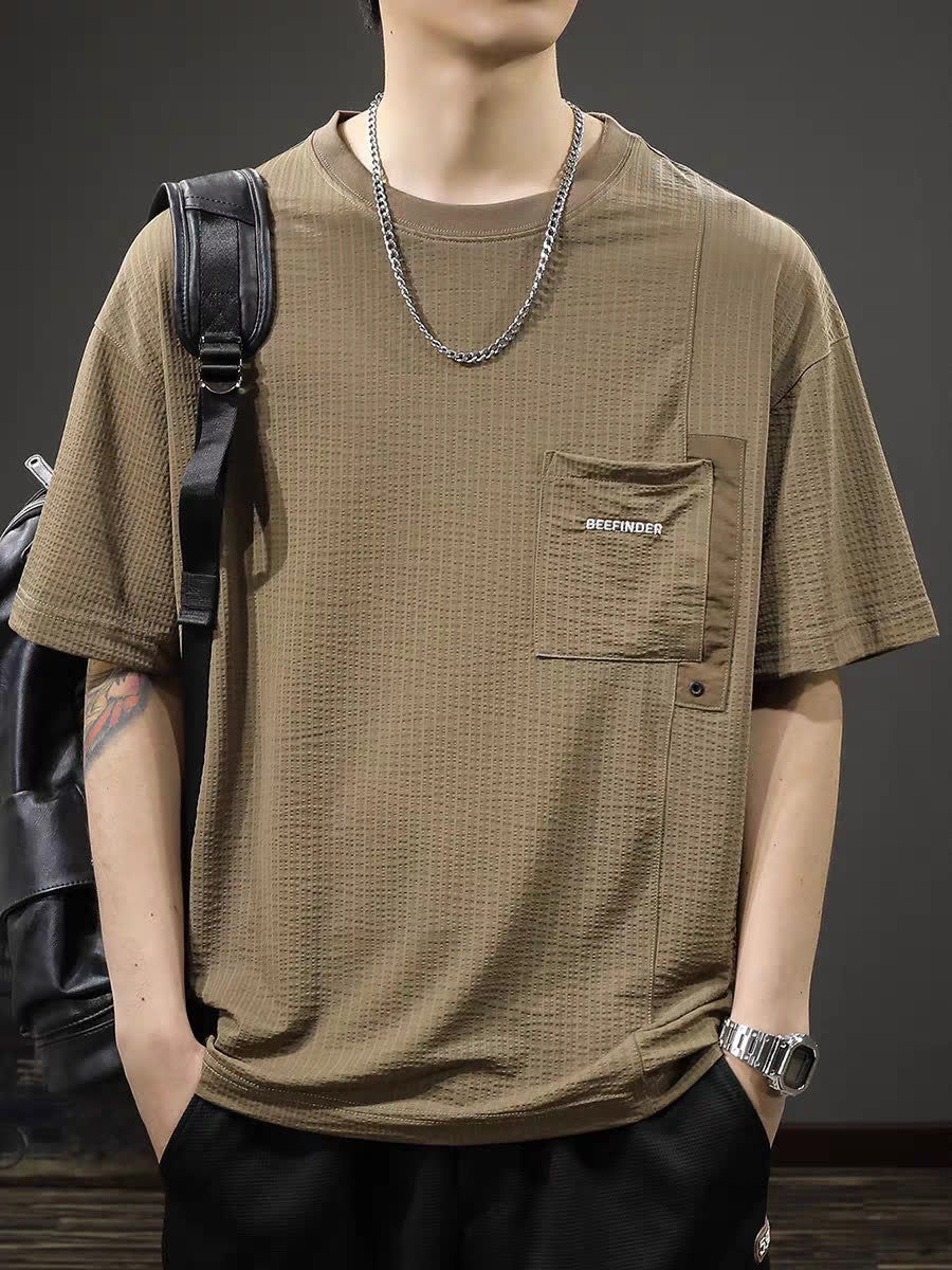 Men Striped Round Neck Cotton Oversized T-shirt
